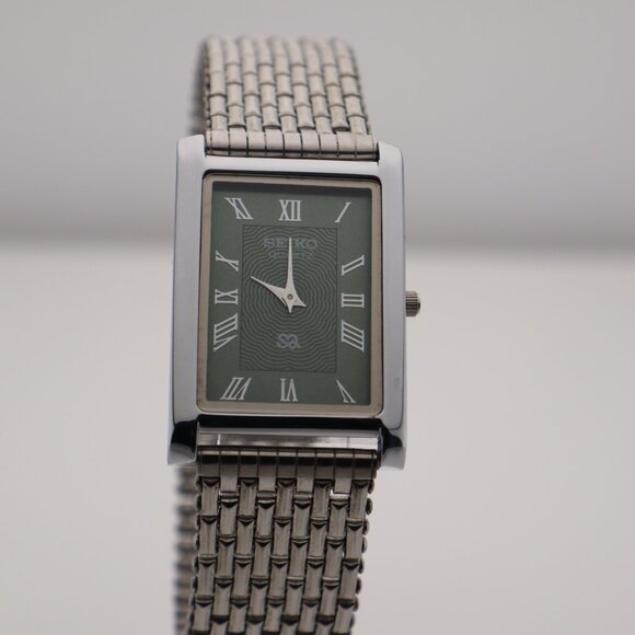 Seiko Slim Vintage Quartz Men's Wrist Watch Green  Dial with New Chain Bracelet - Picture 2 of 6
